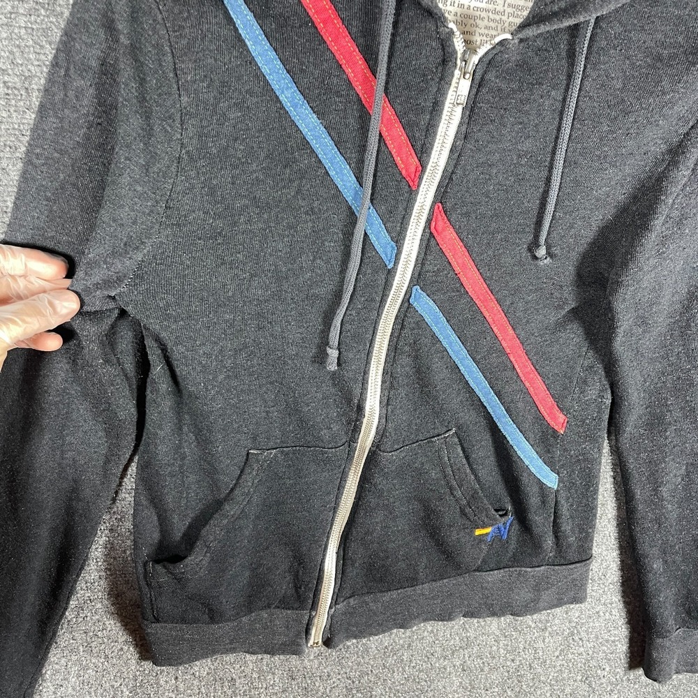 Aviator Nation Stripe Zip Up Pray for Snow Hooded Jacket Dark Gray Size XS #2858 - Picture 7 of 11